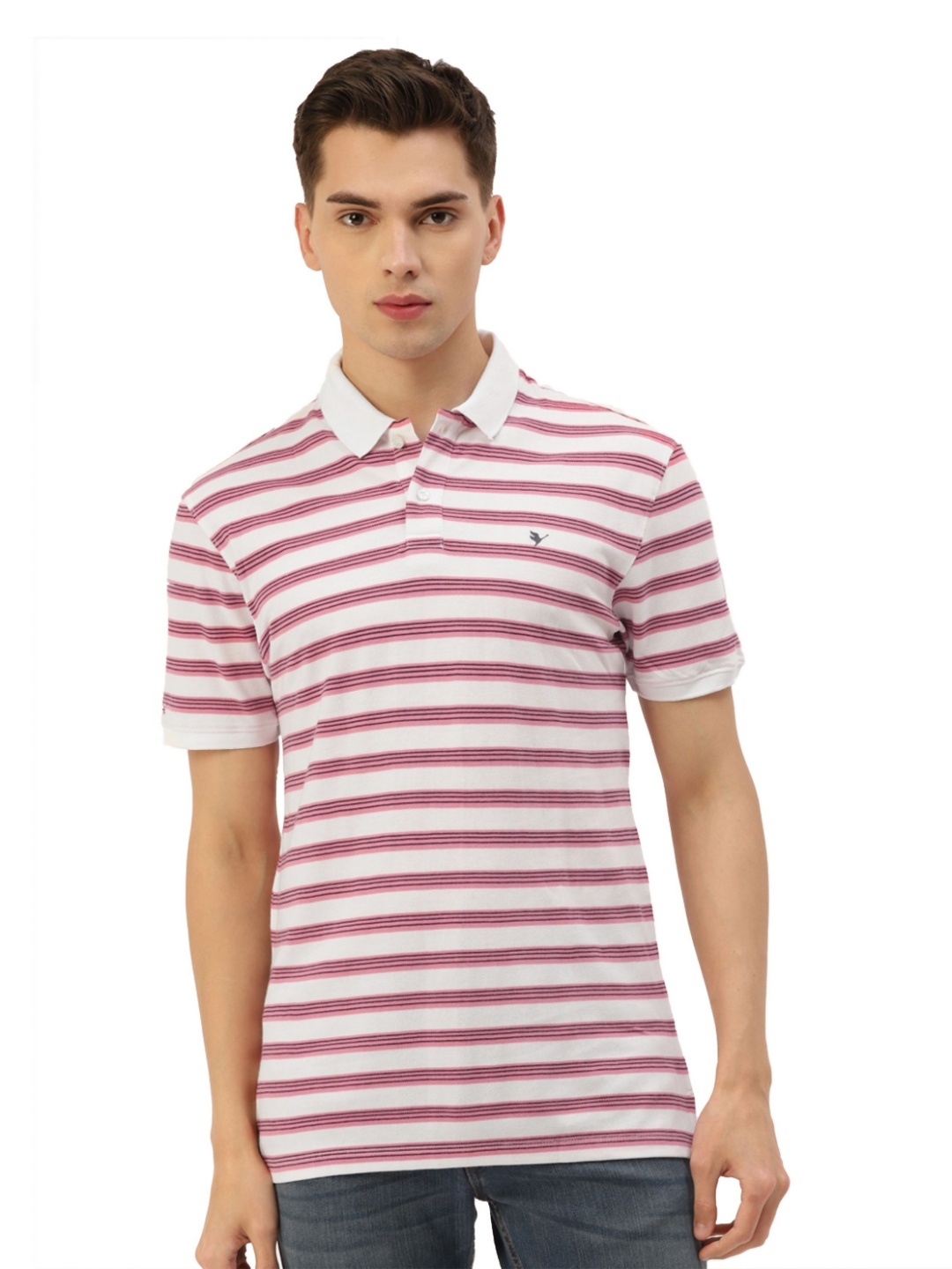 

AMSWAN Men Striped Polo Collar Pockets T-shirt, Multi
