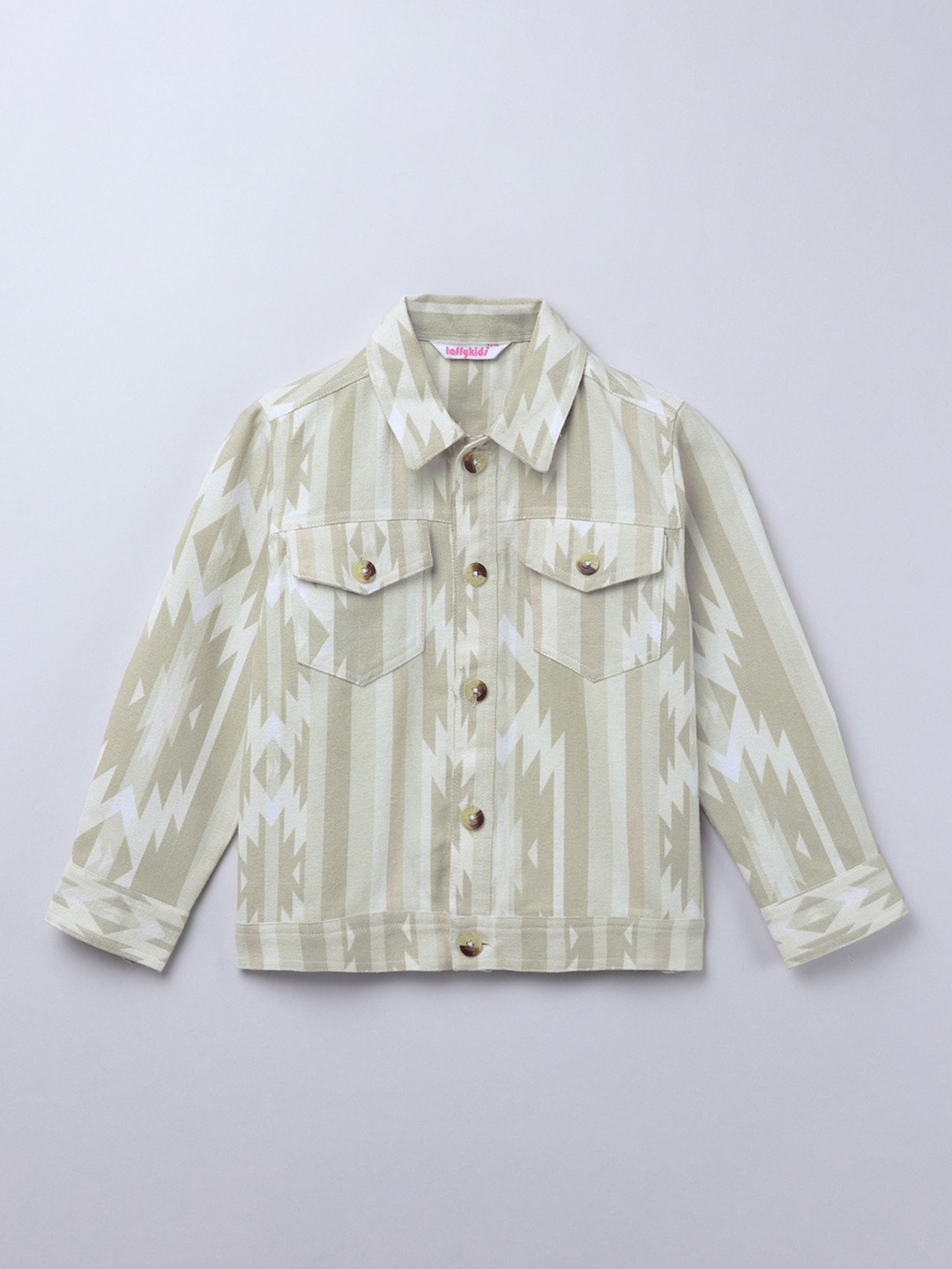 

taffykids Boys Spread Collar Abstract Printed Cotton Casual Tailored Jacket, Beige
