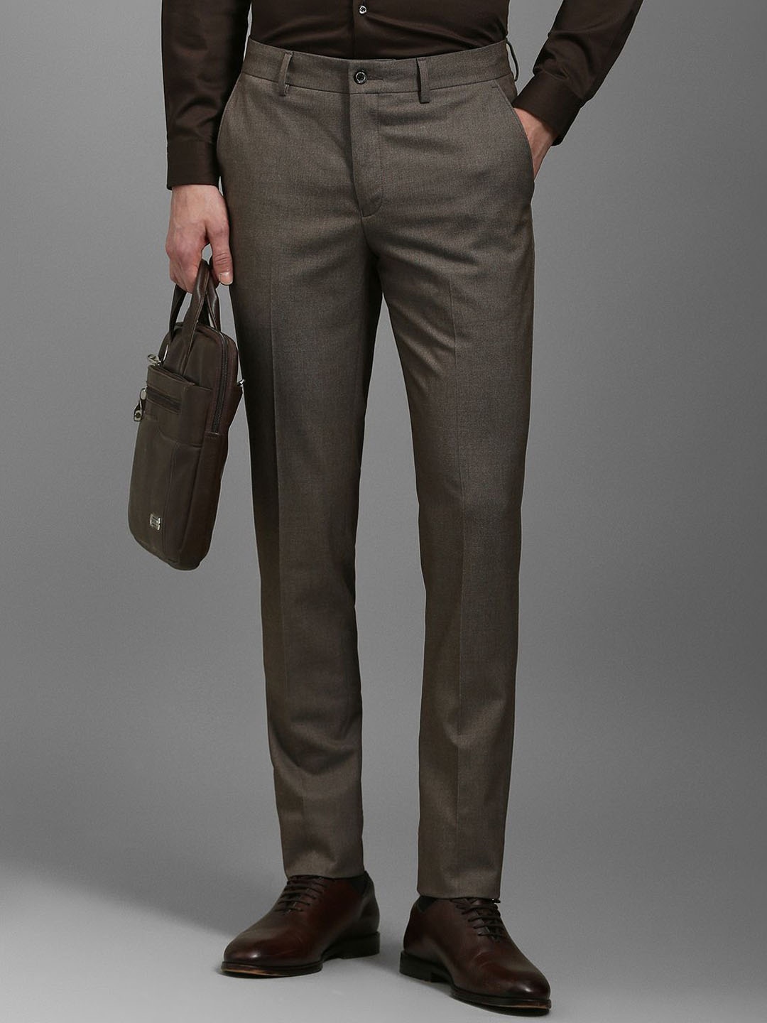 

Louis Philippe Men Textured Slim Fit Trousers, Brown