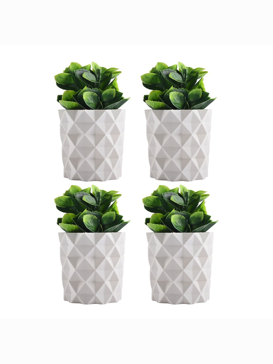 

Kuber Industries White & Green 4 Pieces Succulent Artificial Plant With Pot