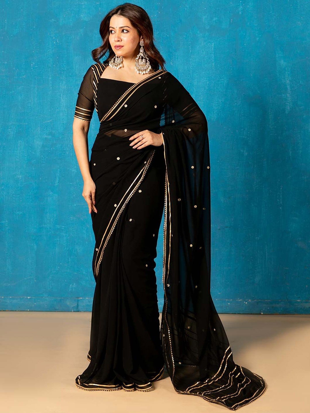 

NUD Polka Dot Gotta Patti Saree, Black