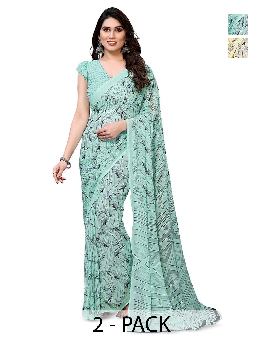 

Moda Rapido Floral Poly Georgette Saree, Green