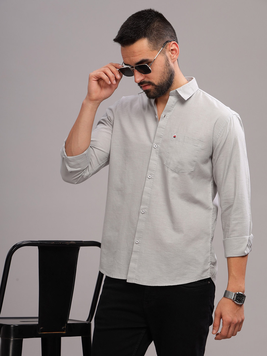 

BS BLUE SQUAD Men Slim Fit Opaque Casual Shirt, Grey melange