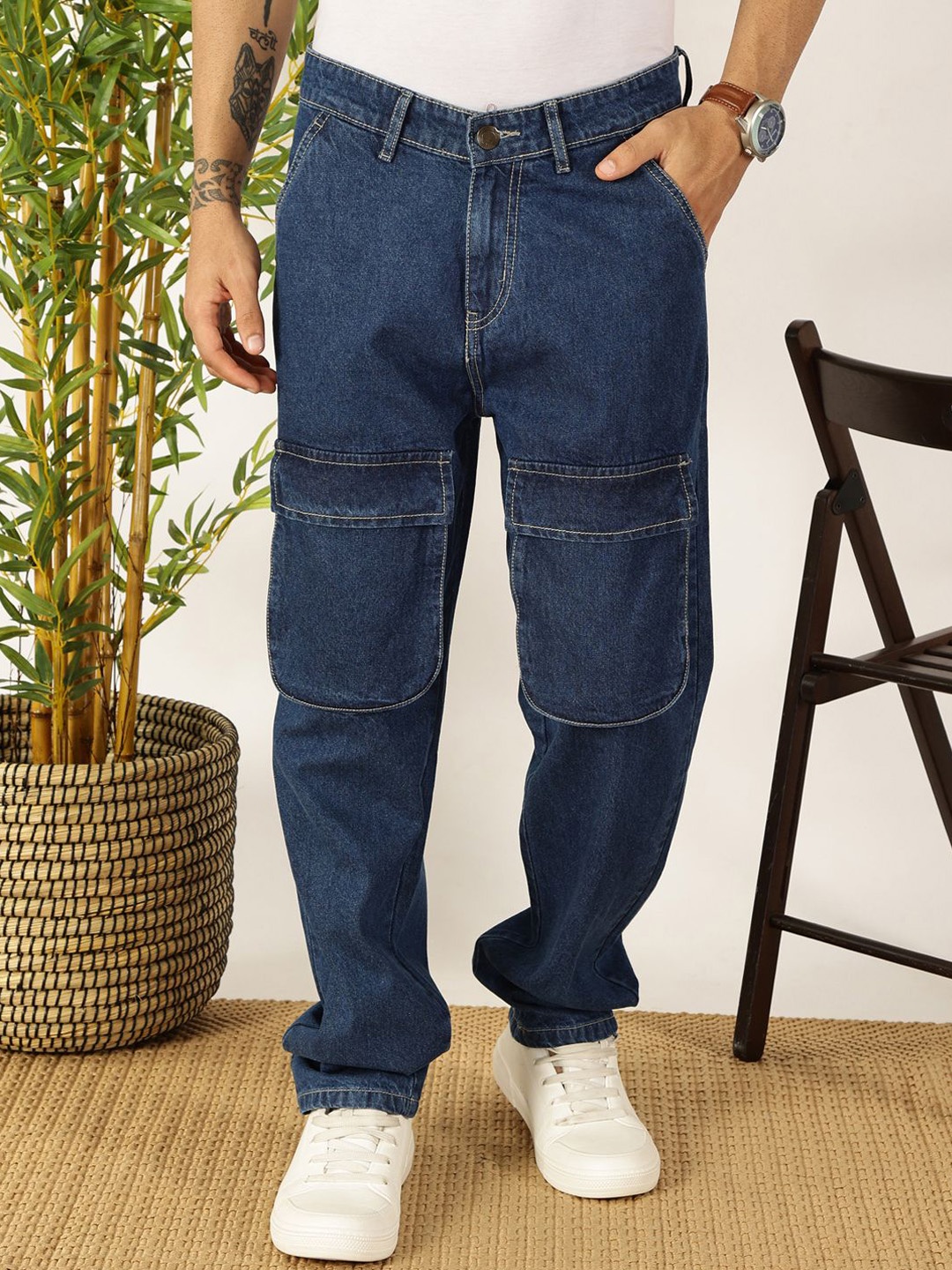

Mast & Harbour Men Loose Relaxed Fit Mid-Rise Cotton Jeans, Blue