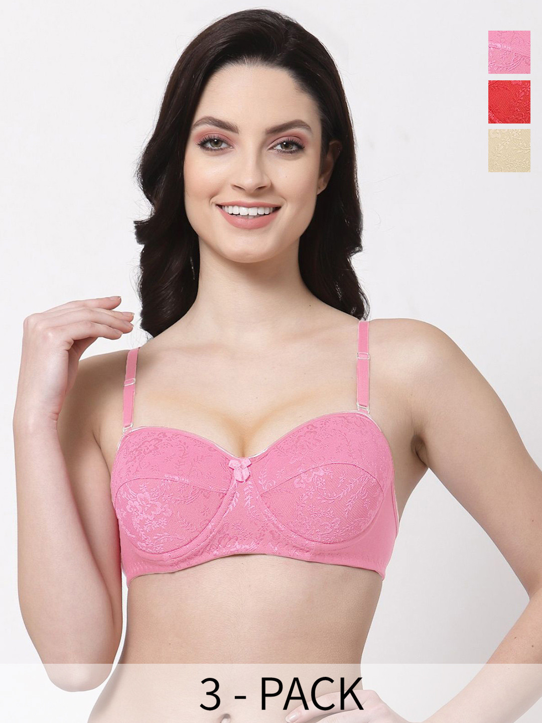 

SHYAM SONS FLAIR Floral Bralette Bra Full Coverage Lightly Padded, Pink