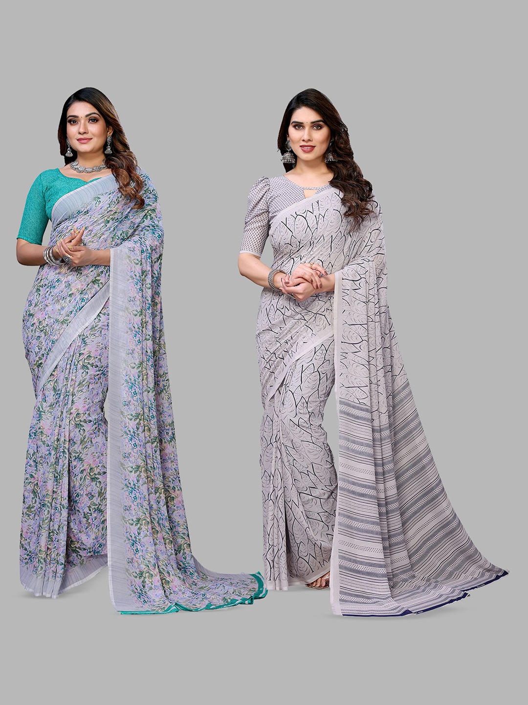 

Moda Rapido Floral Poly Georgette Saree, Blue
