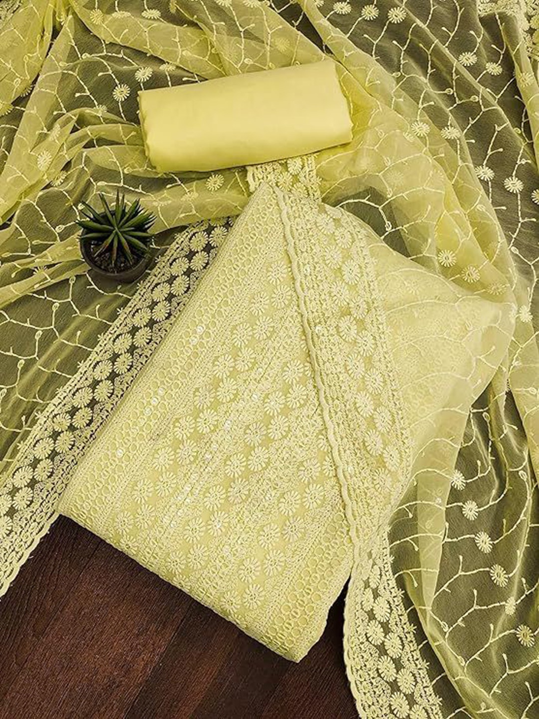 

SWARNGANGA TEX Embroidered Unstitched Dress Material, Yellow