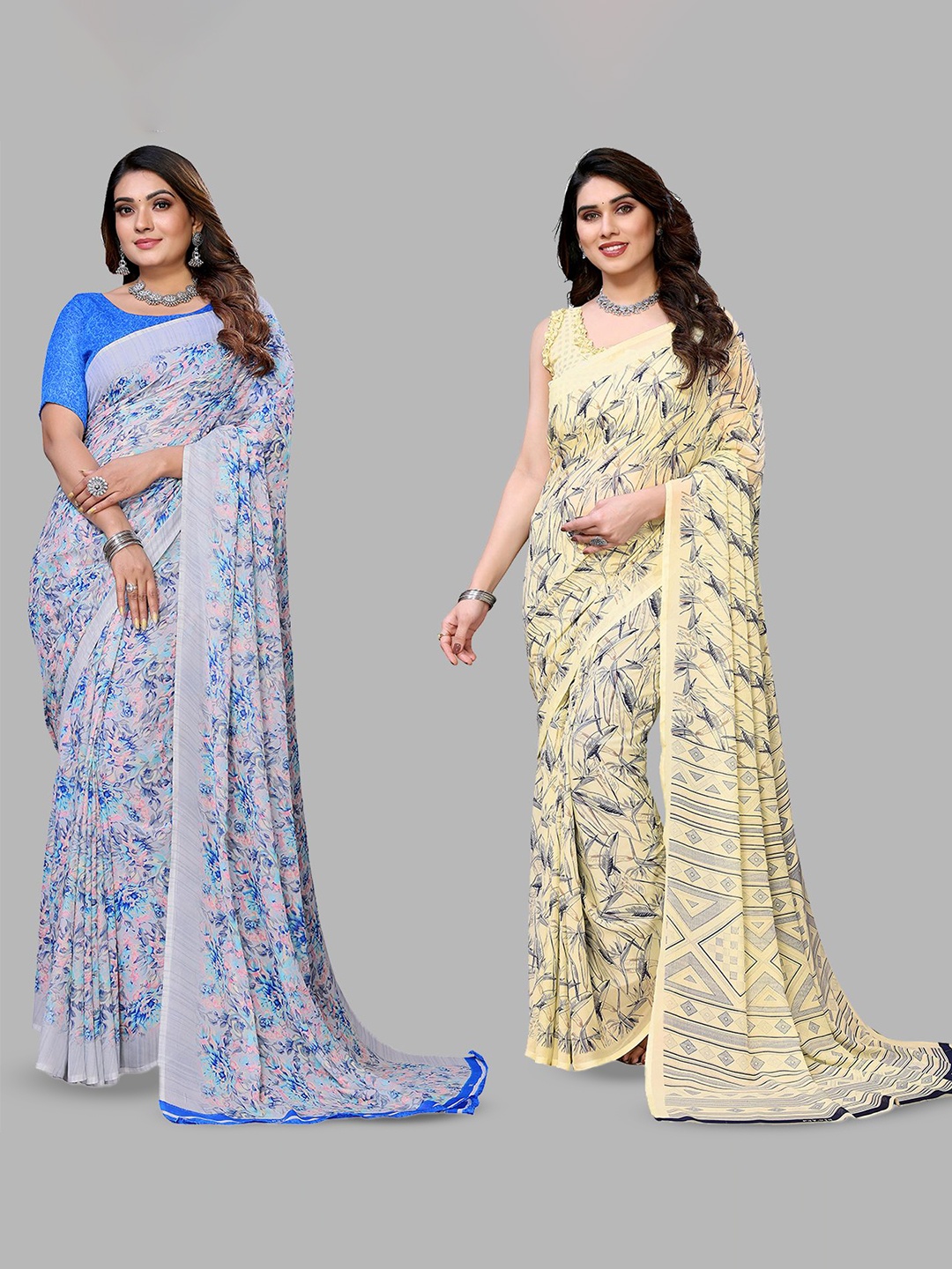 

Moda Rapido Floral Poly Georgette Saree, Blue
