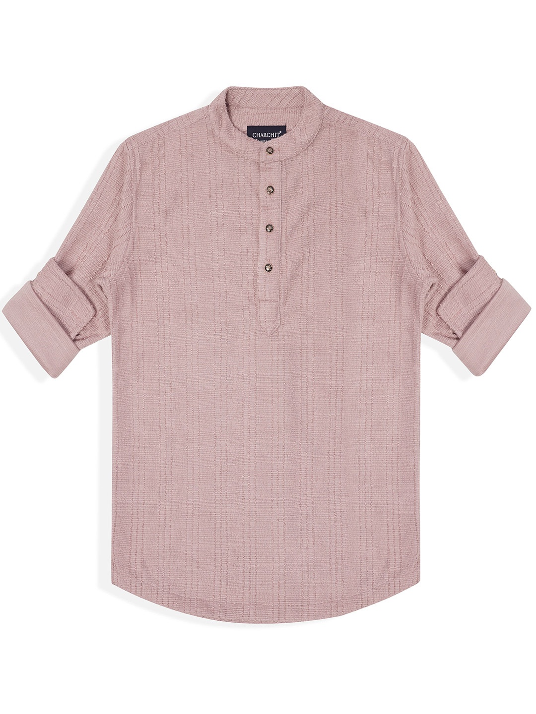 

CHARCHIT Boys Comfort Fit Band Collar Textured Cotton Casual Shirt, Mauve