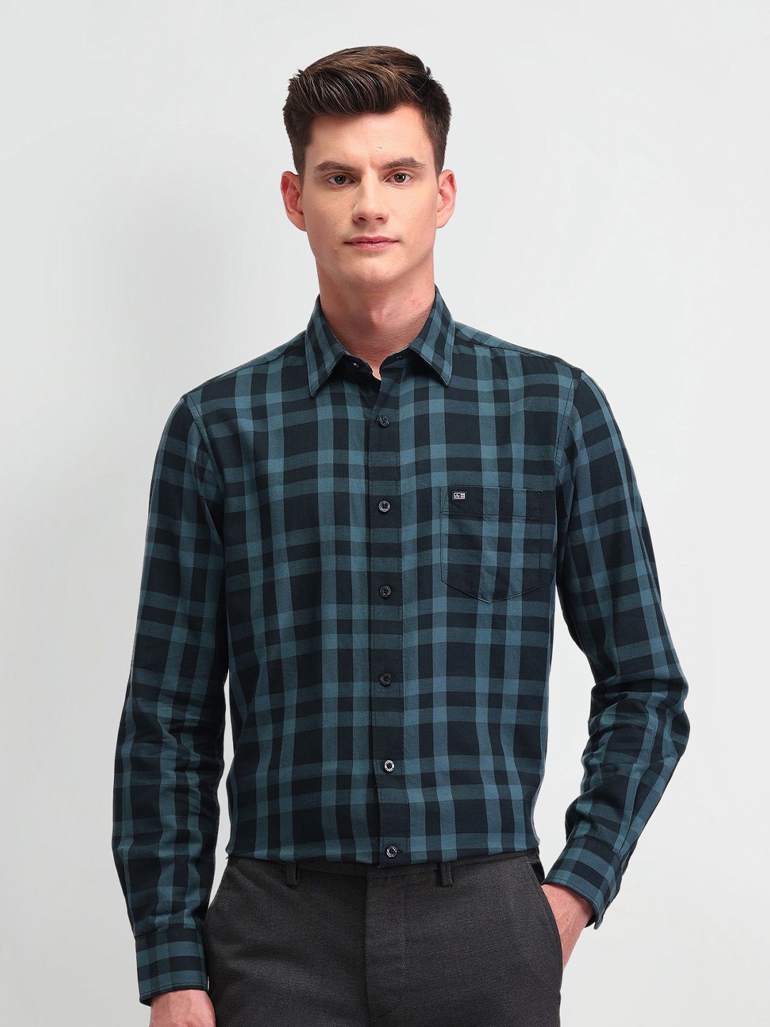 

Arrow Sport Men Classic Spread Collar Tartan Checked Casual Shirt, Blue