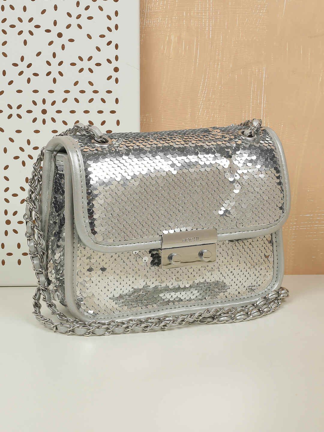 

Mochi Animal Textured Structured Sling Bag, Silver