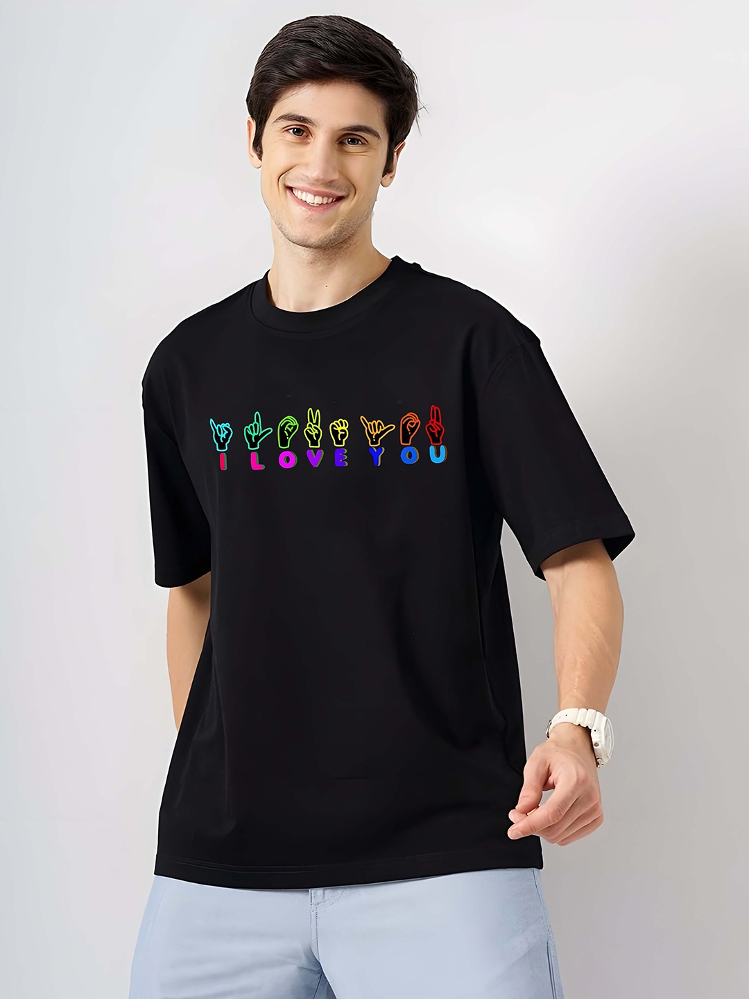 

Krimmple Men Drop-Shoulder Sleeves Pure Cotton T-shirt, Black