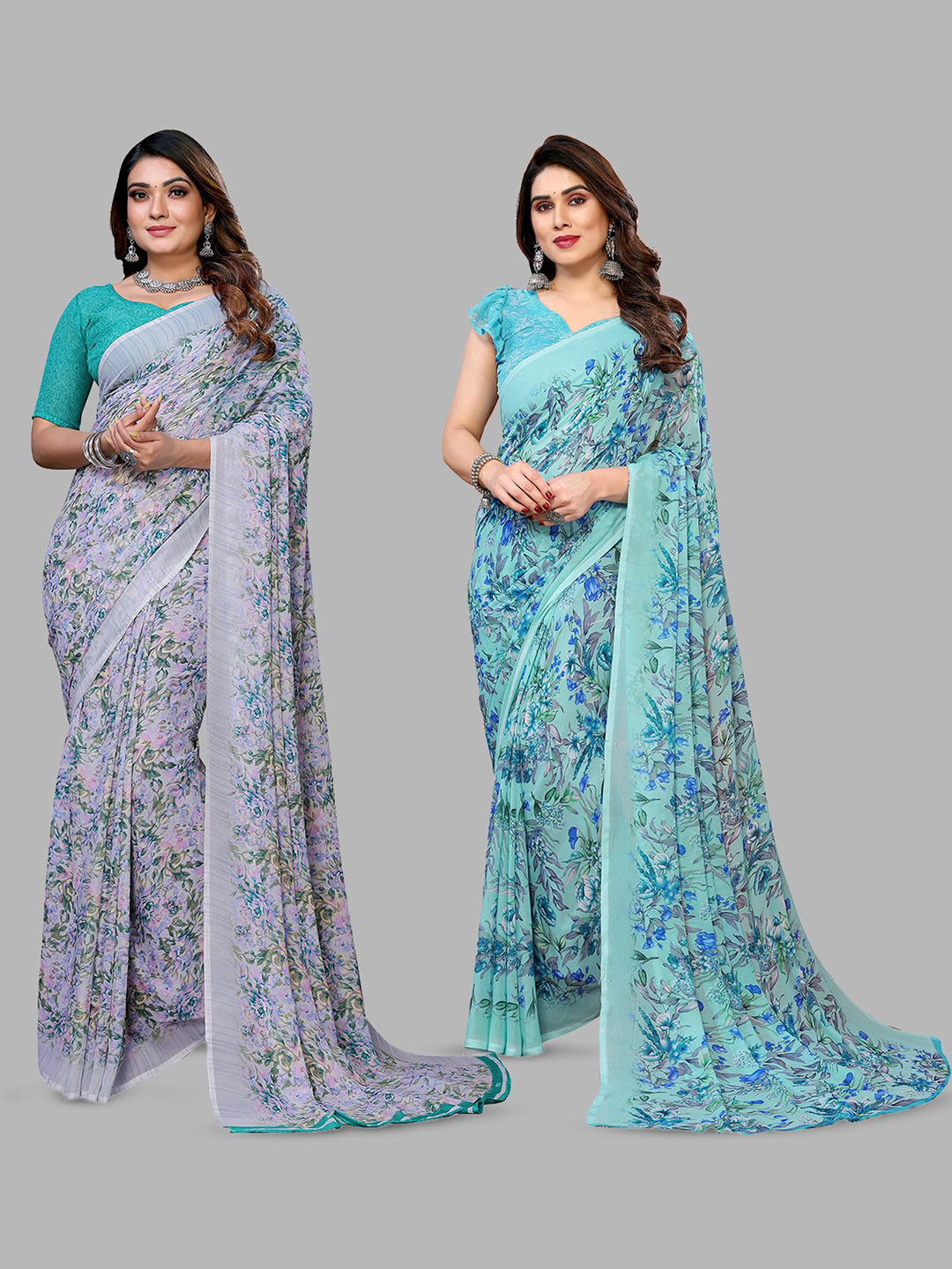 

Moda Rapido Floral Poly Georgette Saree, Grey