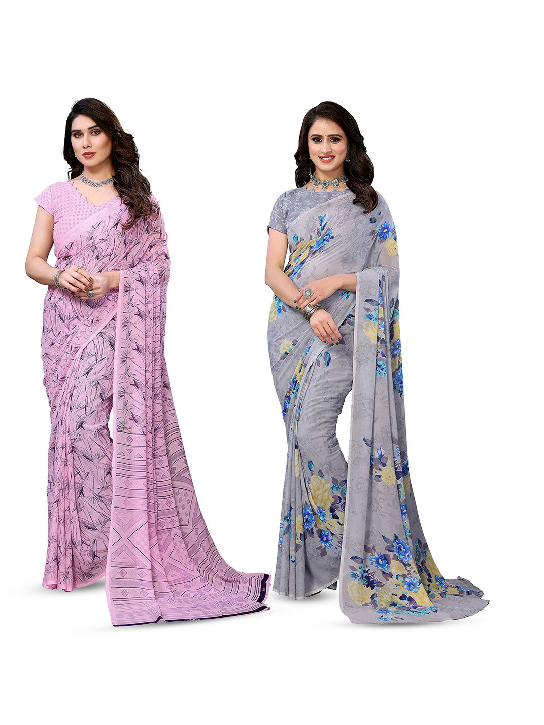 

Moda Rapido Floral Poly Georgette Saree, Pink