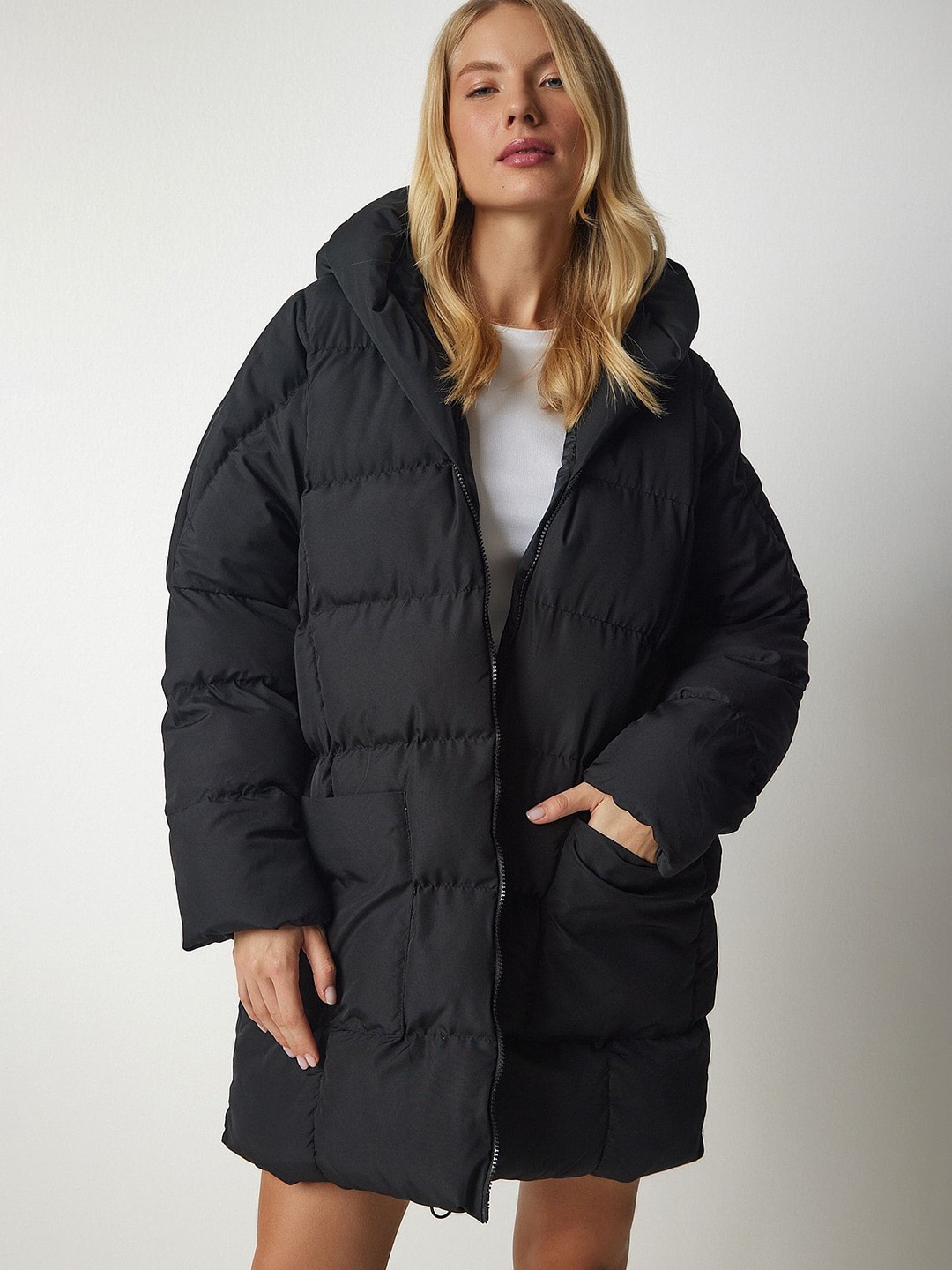 

Happiness istanbul Women Longline Quilted Jacket, Black