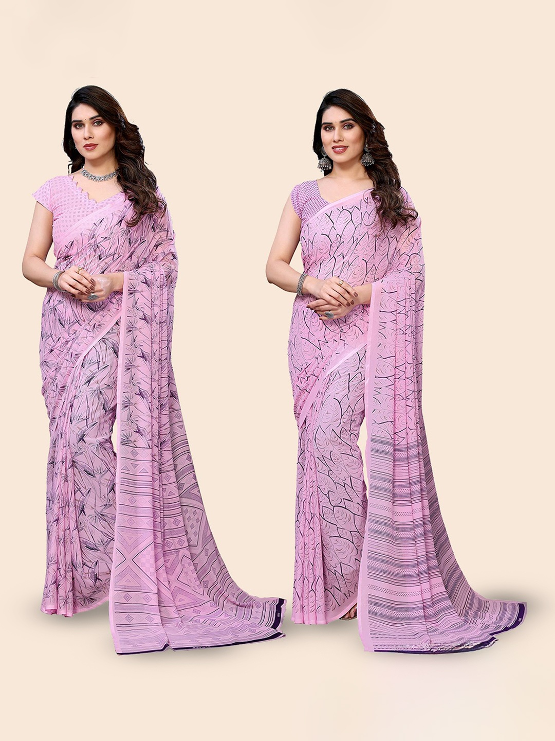 

Moda Rapido Floral Poly Georgette Saree, Pink