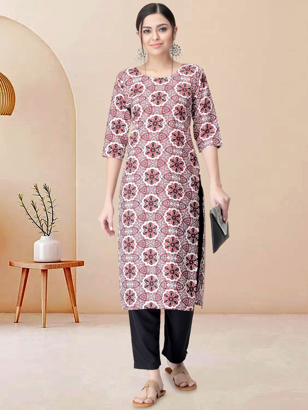 

Moda Rapido Women Ethnic Motifs Printed Regular Kurta with Trousers, Red