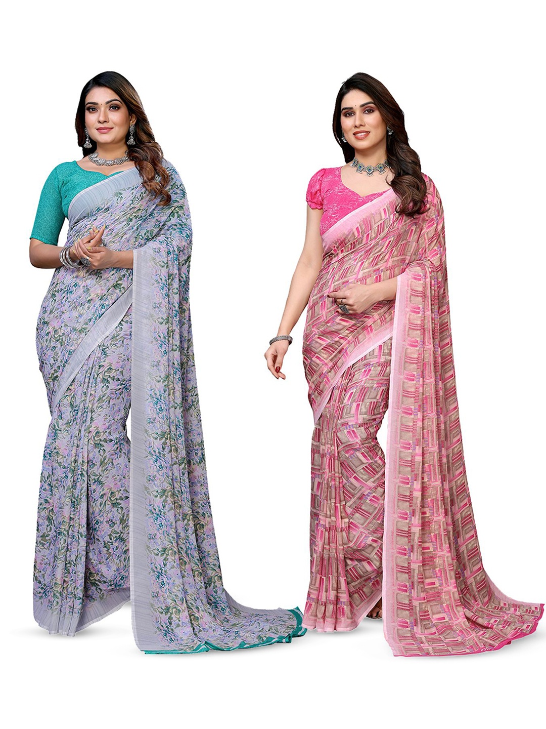 

Moda Rapido Floral Poly Georgette Saree, Grey