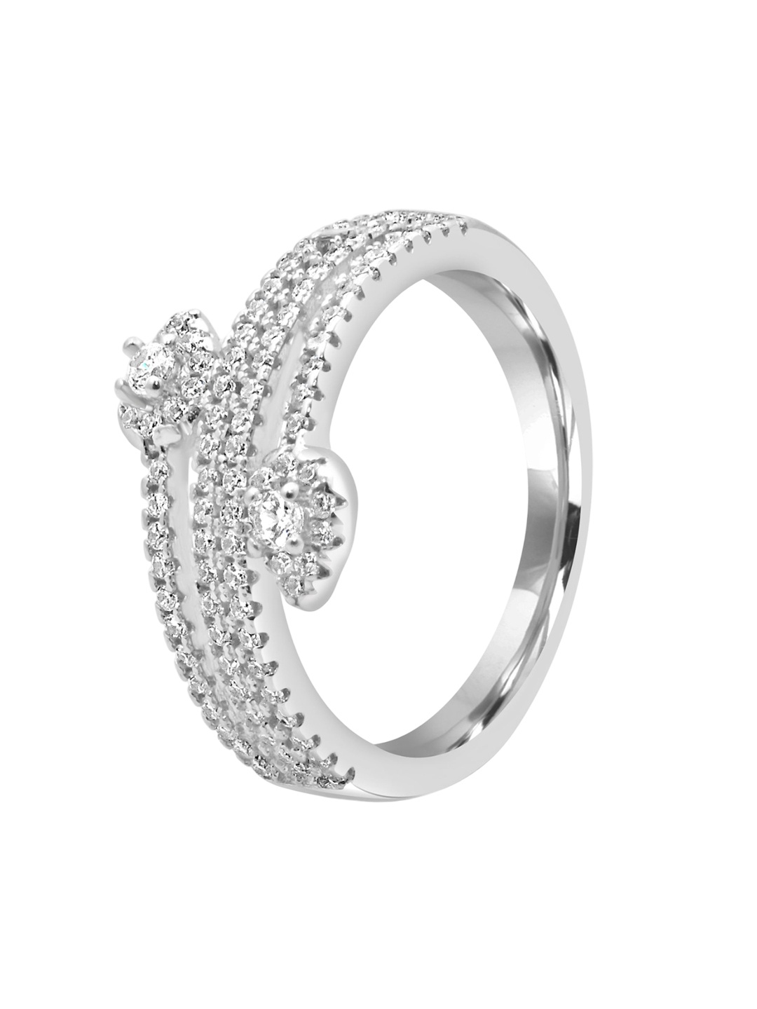 

925 SILLER 925 Sterling Silver Rhodium-Plated Cubic Zirconia-Studded Finger Ring