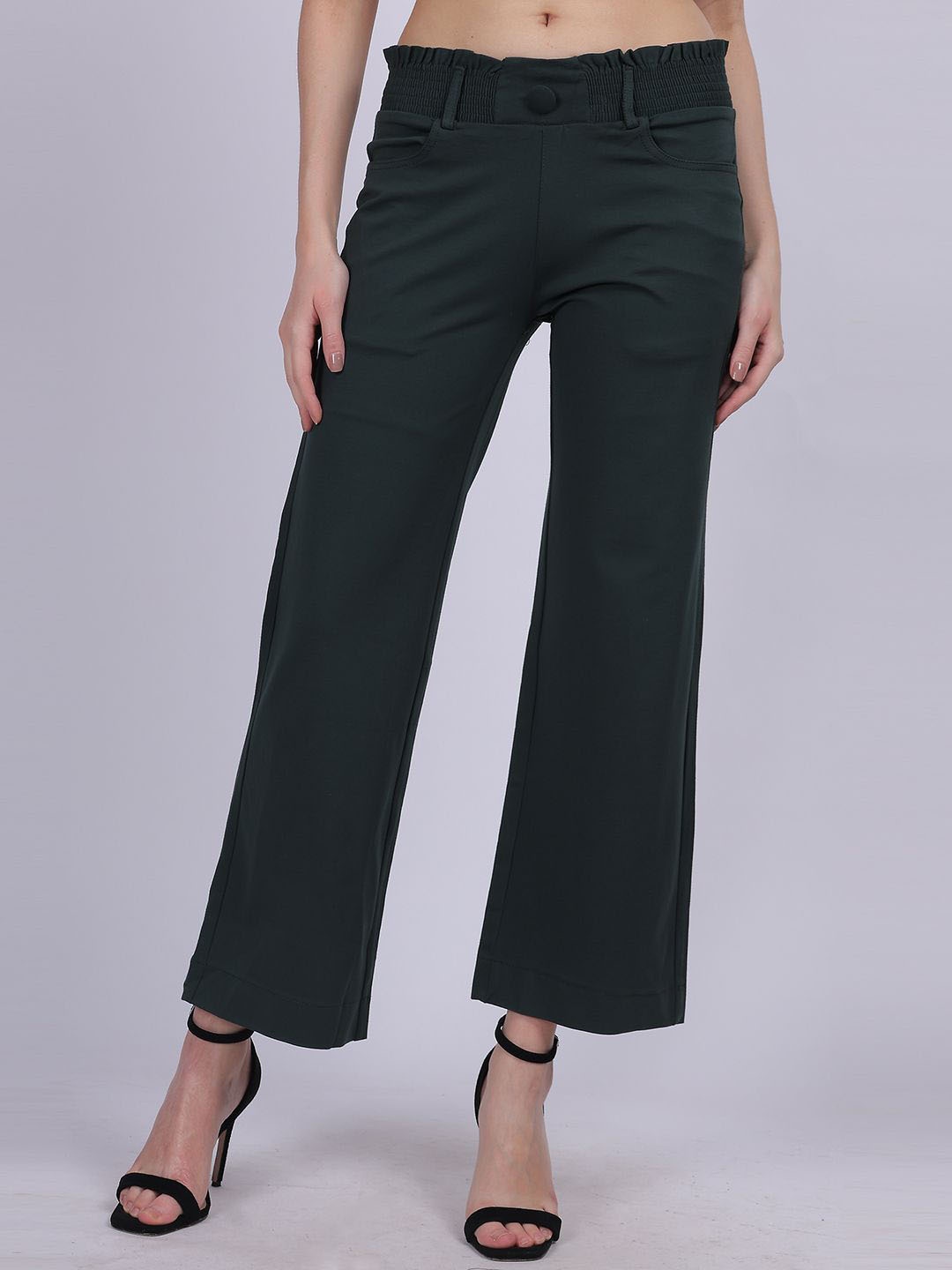 

Aumbe Women Straight Fit Trousers, Green