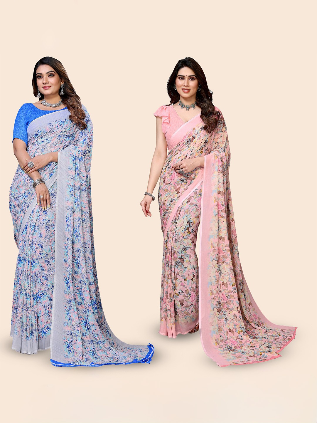 

Moda Rapido Floral Poly Georgette Saree, Blue