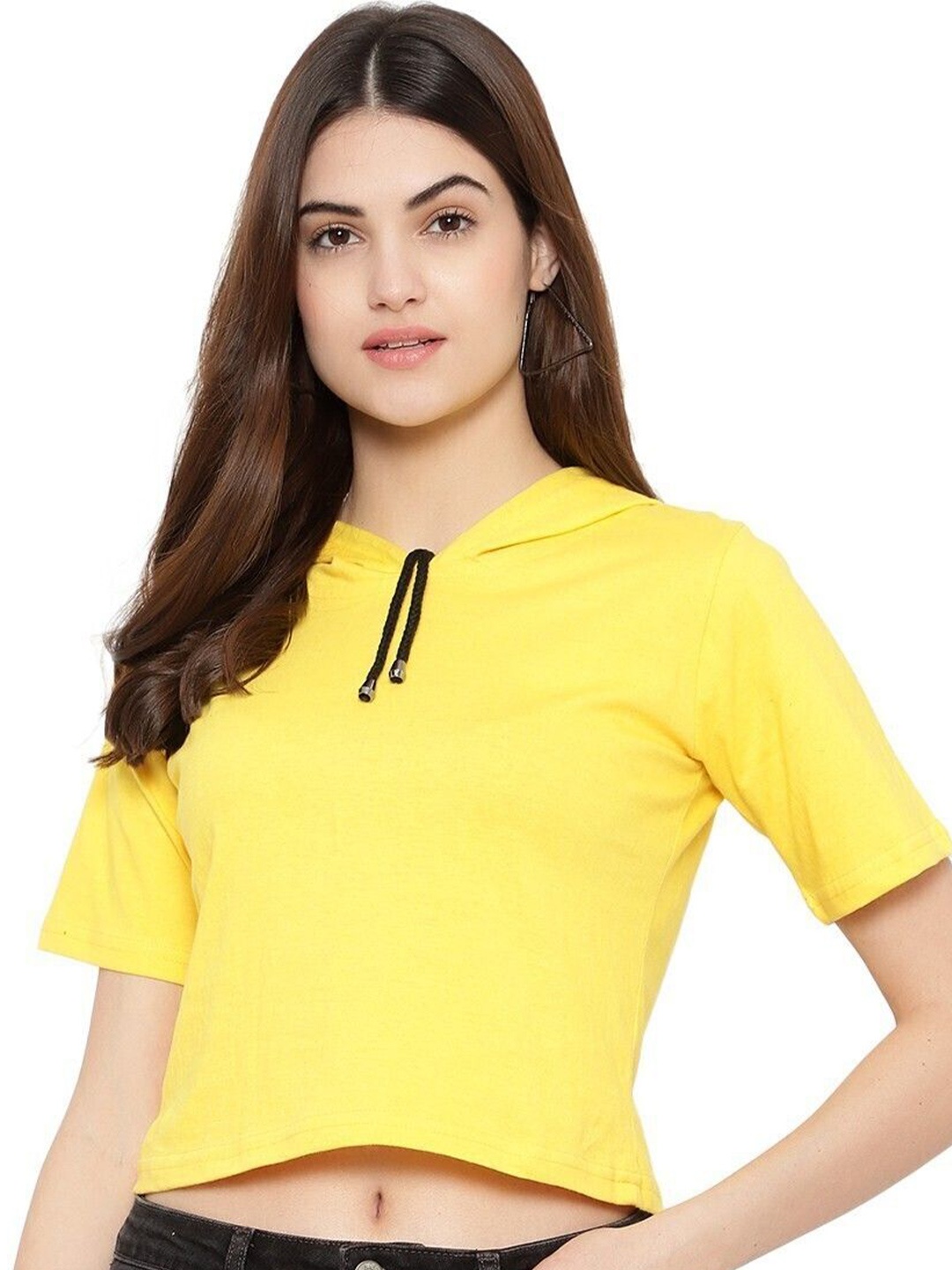 

DEEPMAYRA COLLECTION Cotton Hooded Crop Top, Yellow