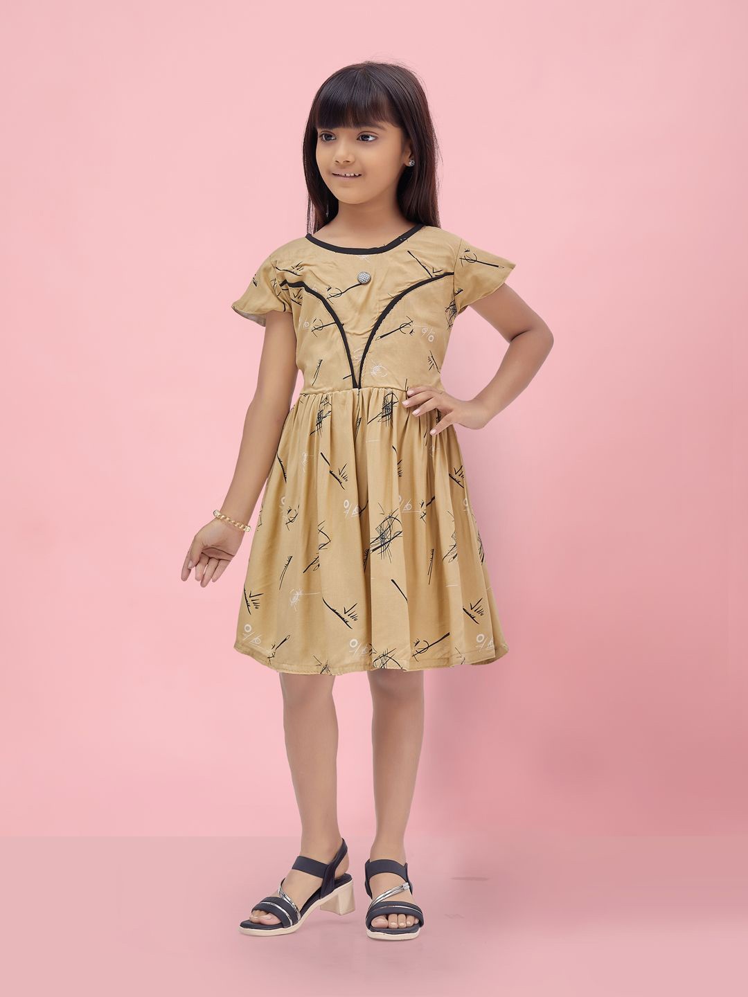 

HERE&NOW Girls Crepe Fit & Flare Dress, Beige