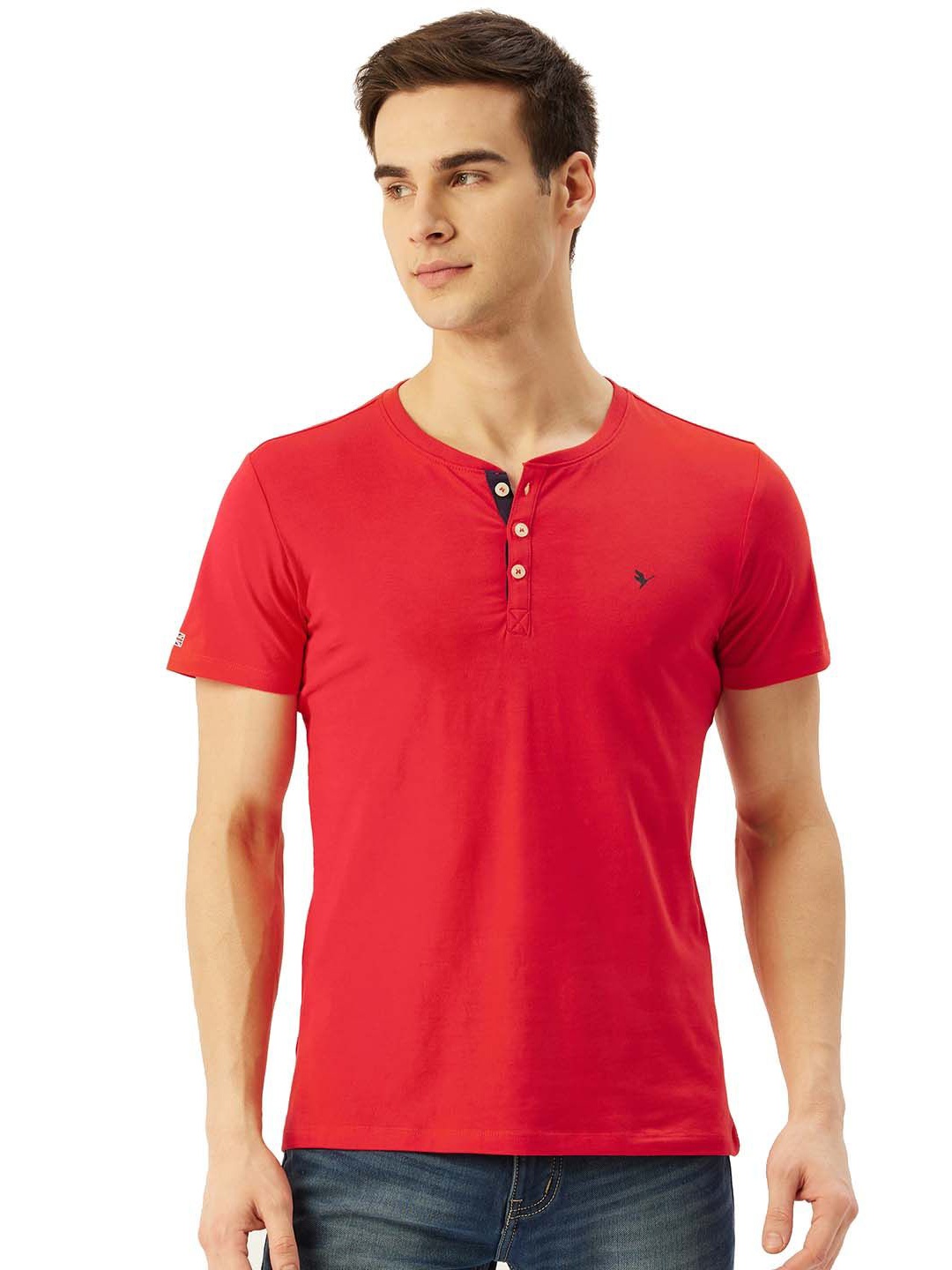 

AMSWAN Men Henley Neck Pockets T-shirt, Red