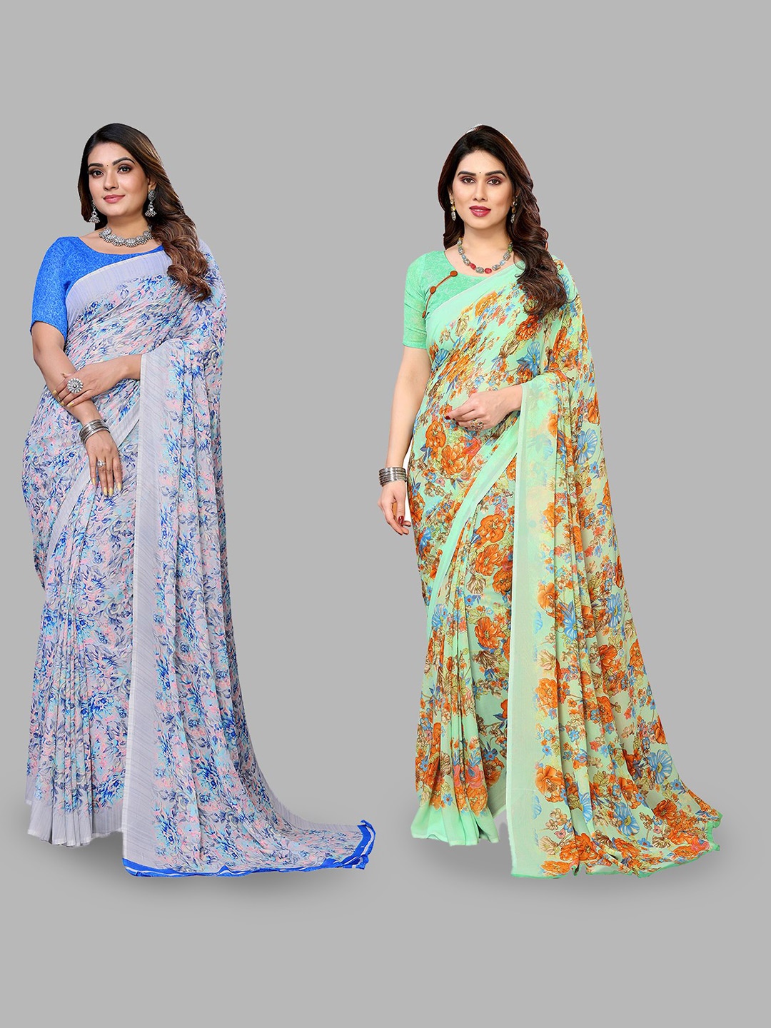 

Moda Rapido Floral Poly Georgette Saree, Green