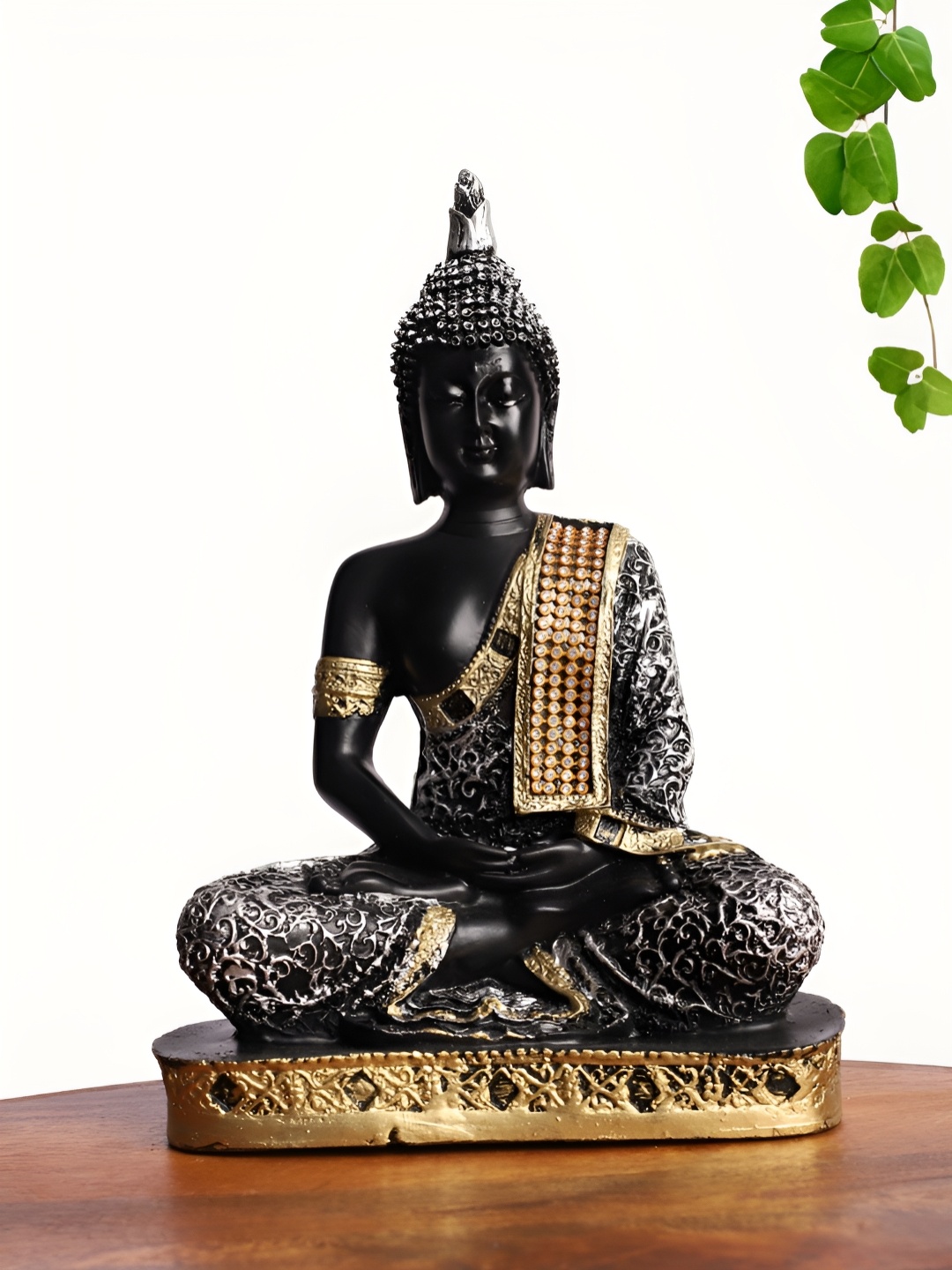 

INTERNATIONAL GIFT Black & Silver-Toned Meditating Buddha Statue Idol Showpiece