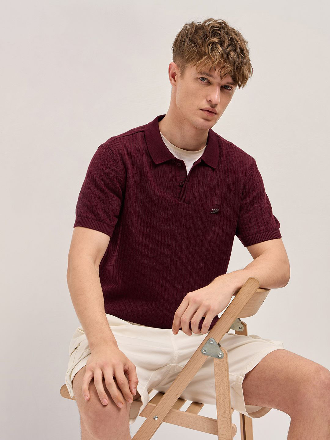

THE BEAR HOUSE Men Self Design Polo Collar Cotton Slim Fit T-shirt, Burgundy