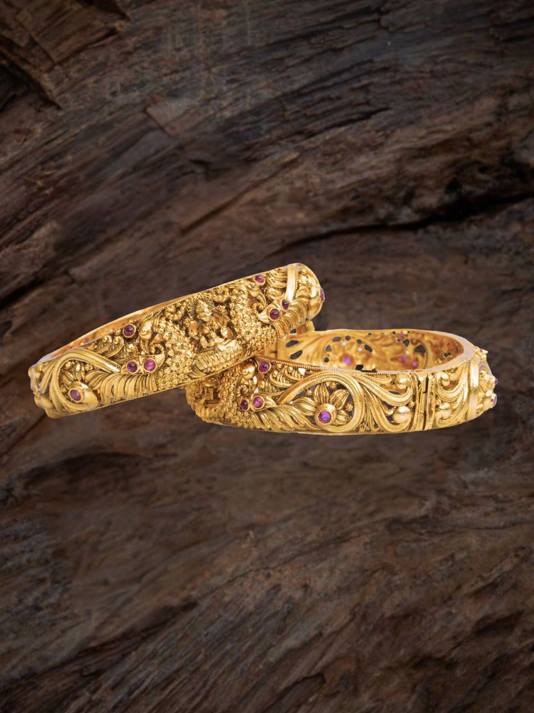 

South Temple Jewellery Set Of 2 Gold-Plated Stones-Studded Bangles