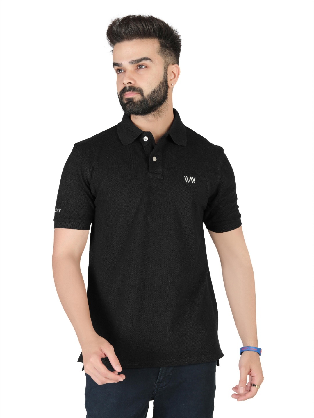 

WATAY Men Solid Polo Collar Cotton T-shirt, Black