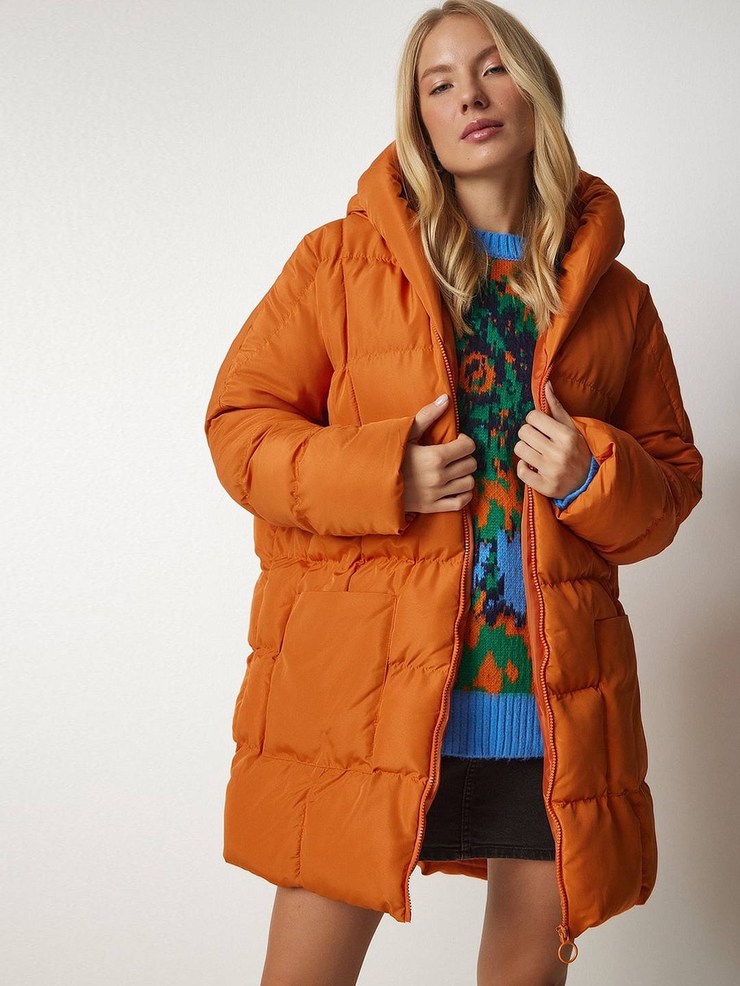 

Happiness istanbul Women Longline Quilted Jacket, Orange