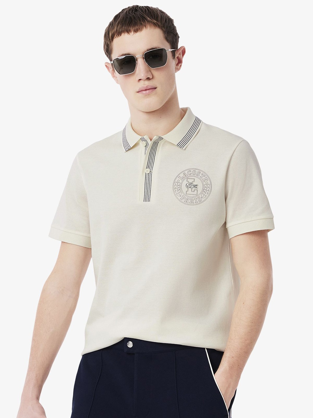

Lacoste Men Polo Collar Applique T-shirt, Off white
