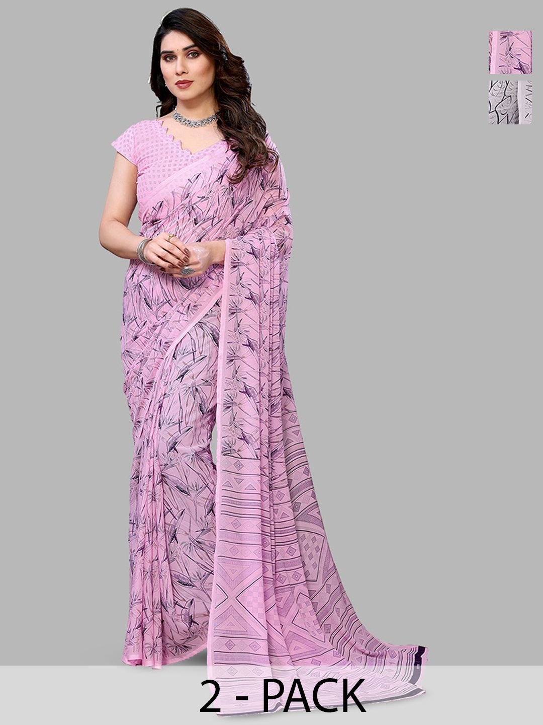 

Moda Rapido Floral Poly Georgette Saree, Grey