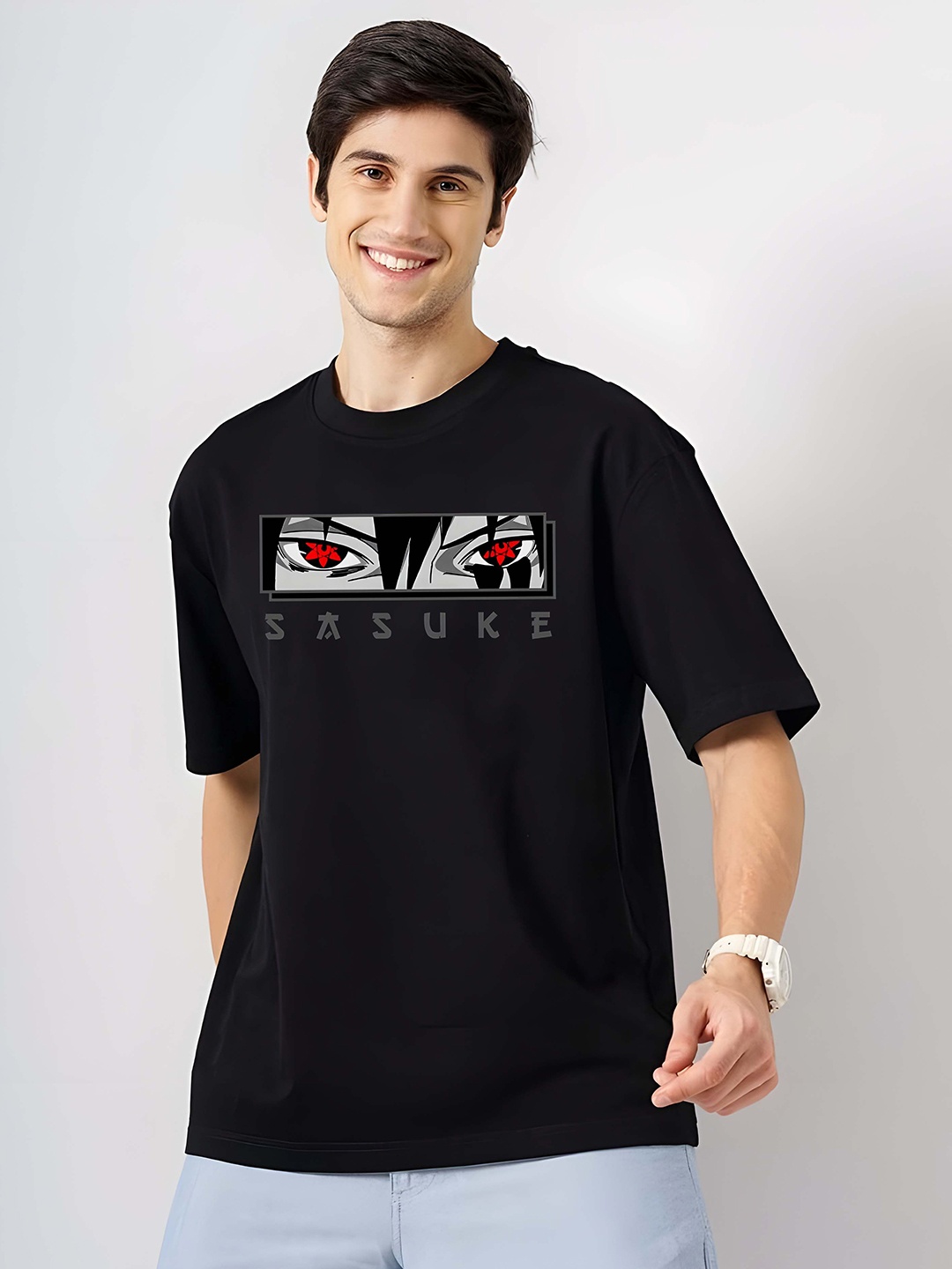 

Krimmple Men Drop-Shoulder Sleeves Pure Cotton T-shirt, Black