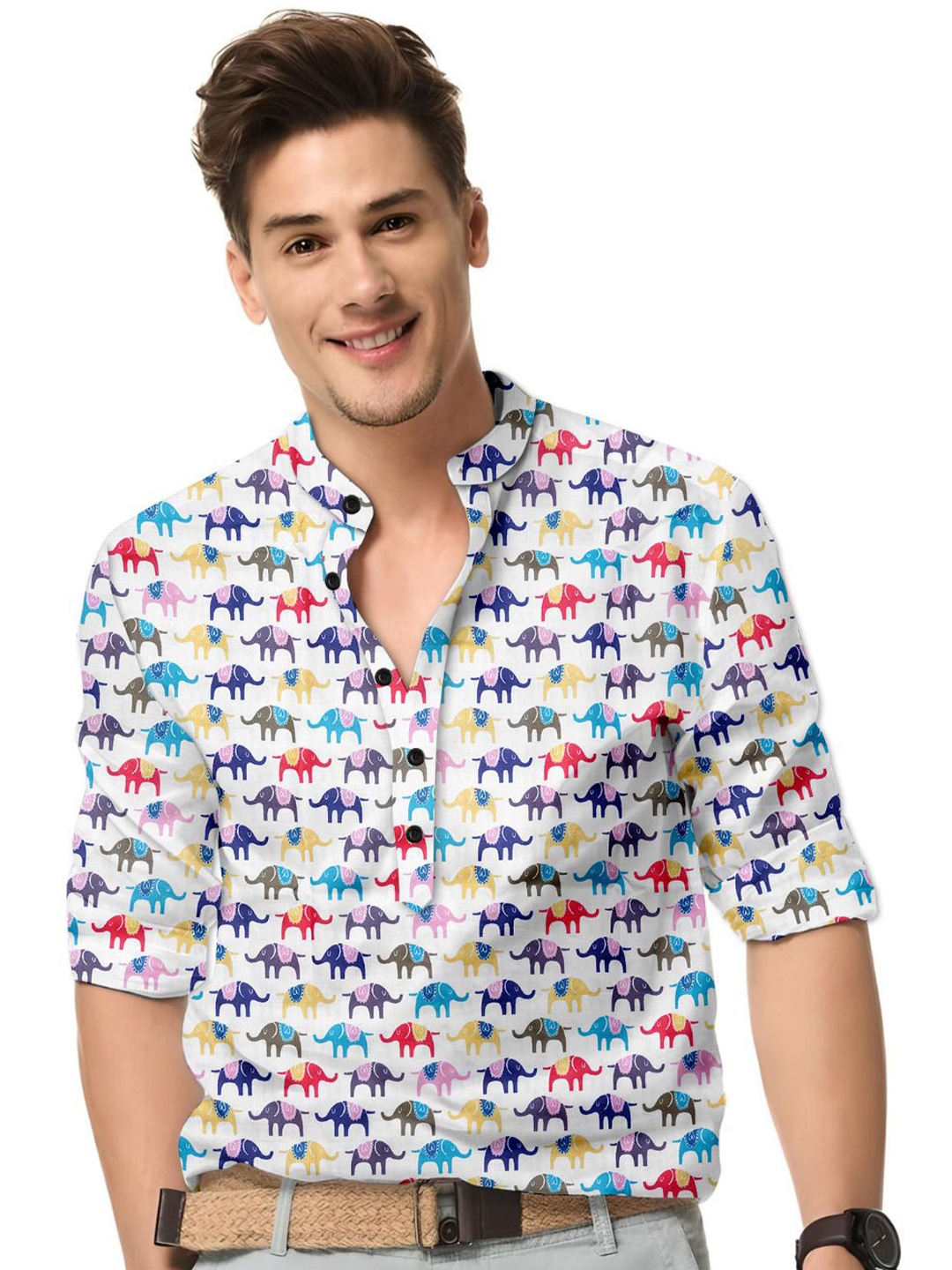 

ISUEL FAB Men Graphic Printed India Slim Fit Casual Shirt, White