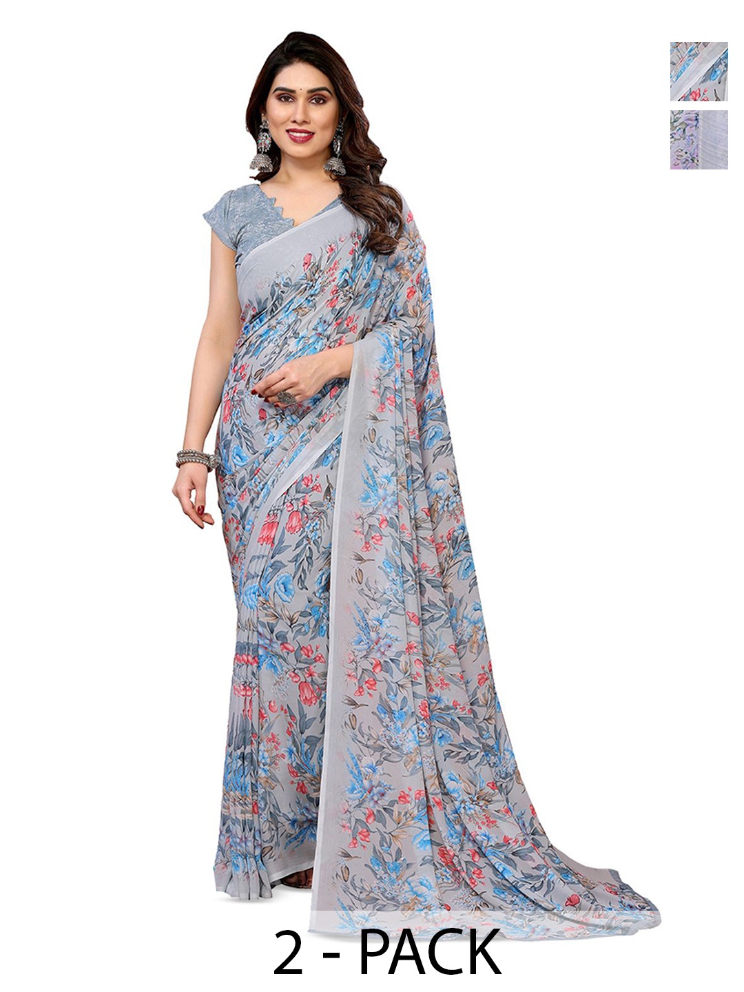 

Moda Rapido Floral Poly Georgette Saree, Grey