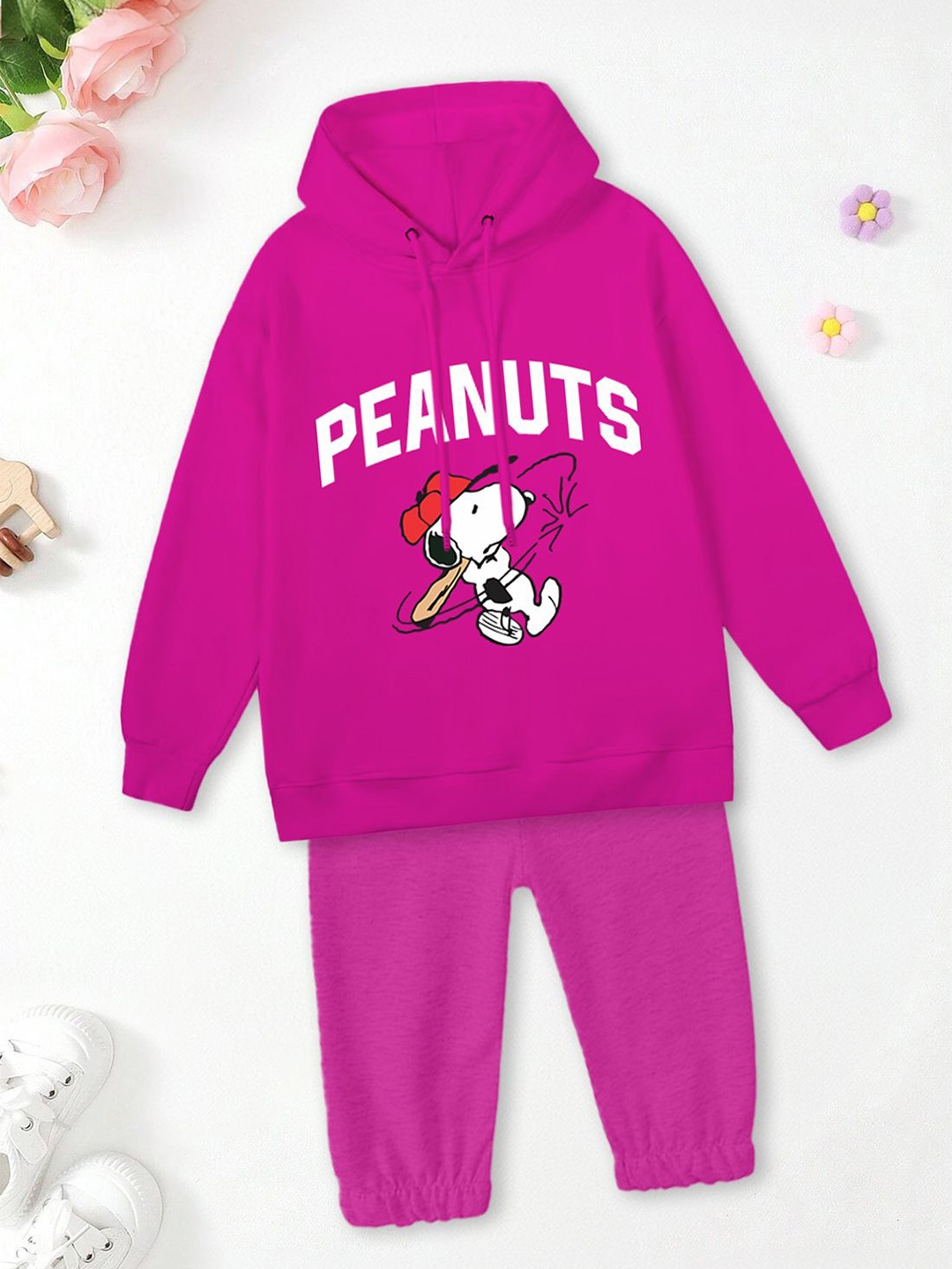 

FOREVER FRIDAY Girls Printed Hooded Pure Cotton Sweatshirt With Joggers, Pink