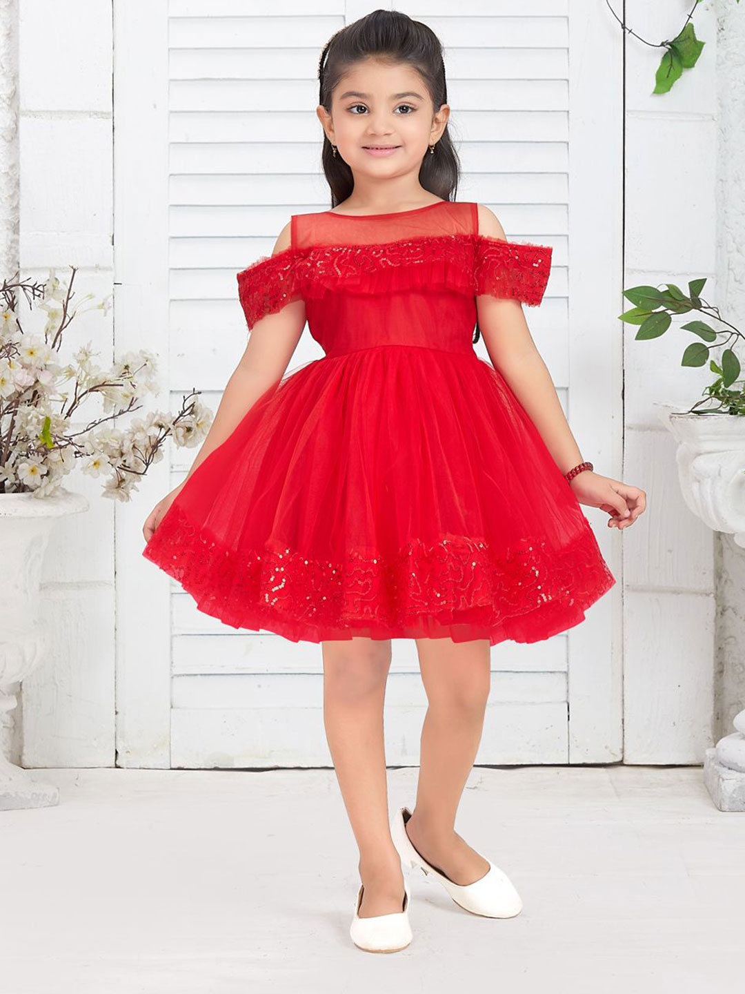 

Sangria Girls Embellished Fit & Flared Dress, Red