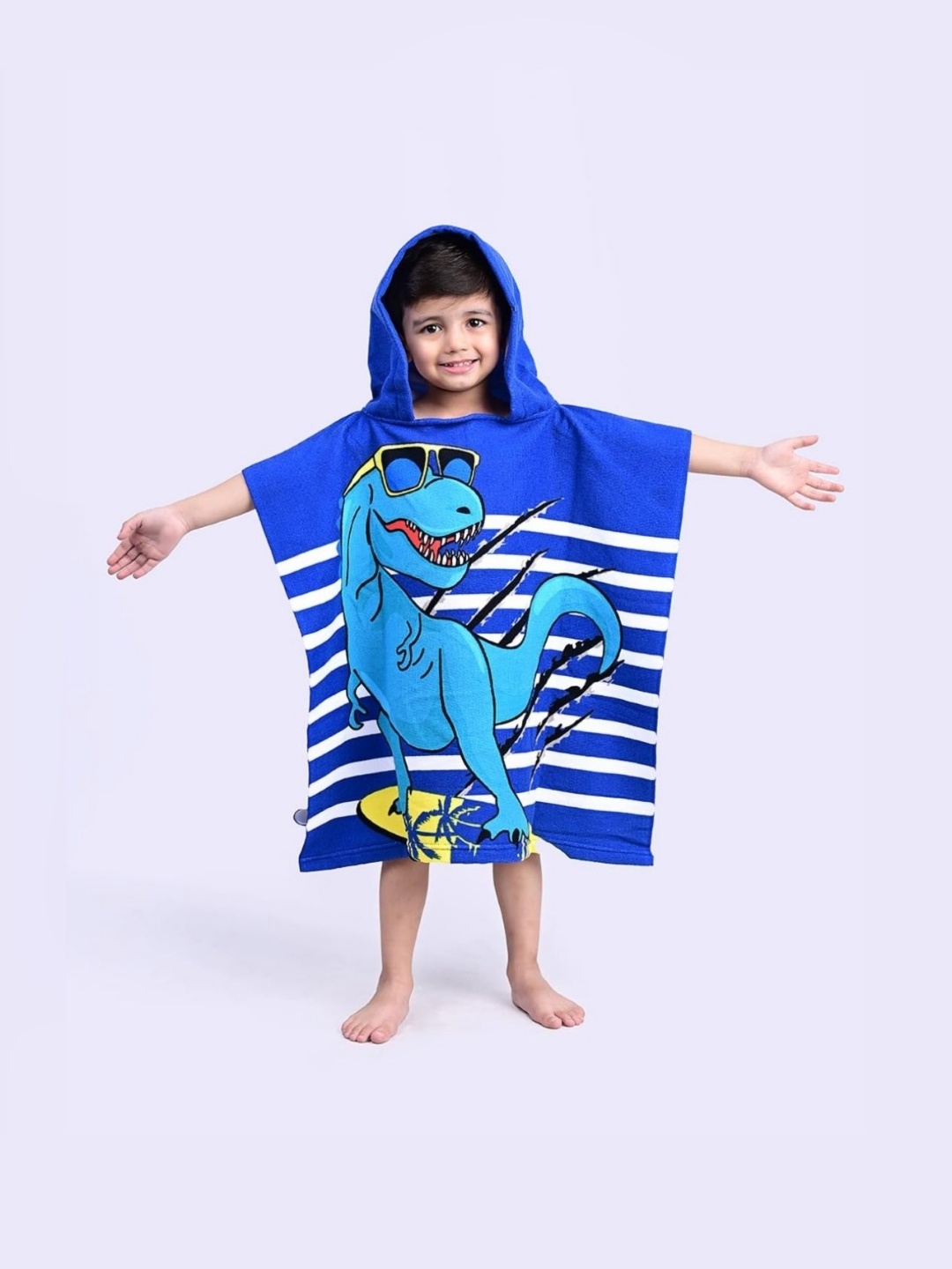 

Famyo Cool Blue & White Dinosaur Design Poncho Towel for Kids (1-7 years)