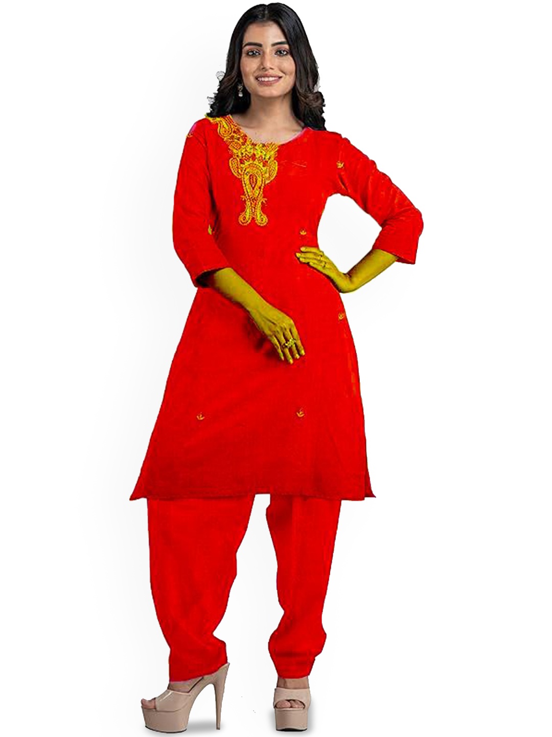 

SPRHA Embroidered Organza Unstitched Dress Material, Red