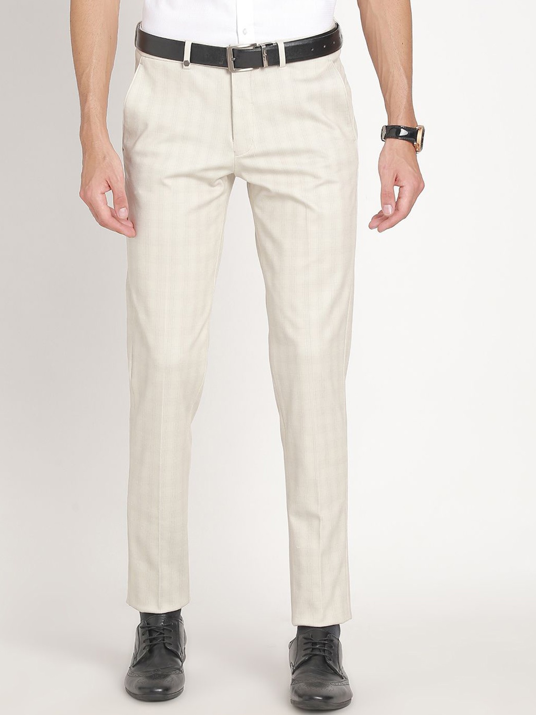 

Turtle Men Checked Tailored Slim Fit Trousers, Grey