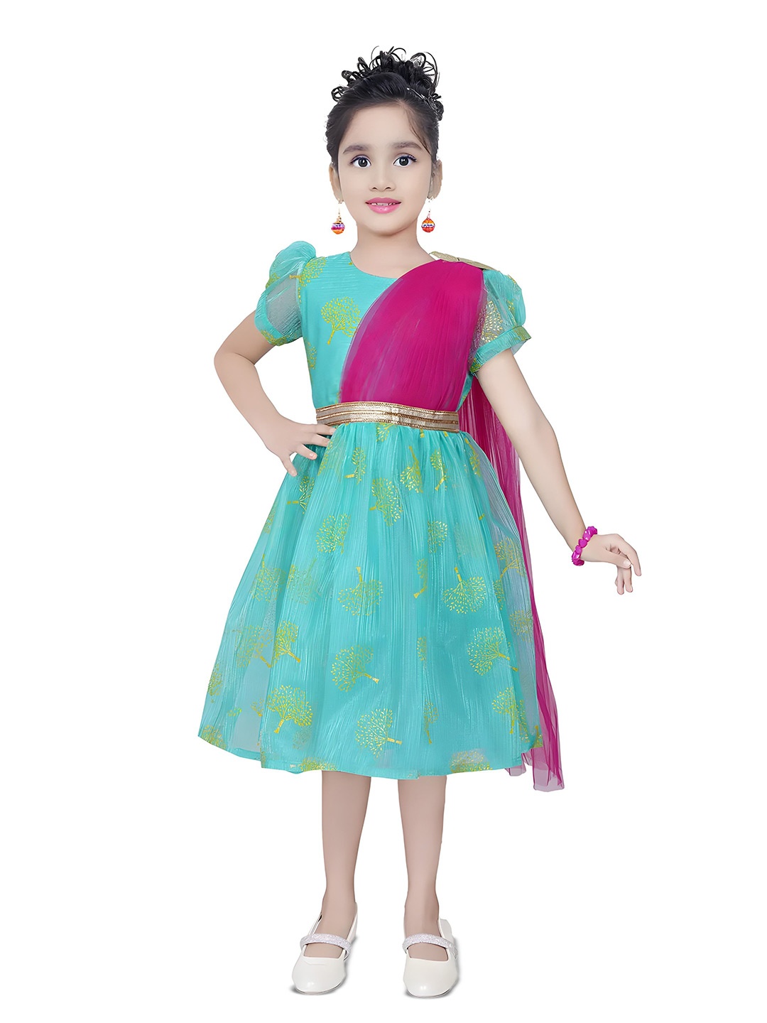 

BAESD Girls Embellished Printed Fit & Flare Dress, Green