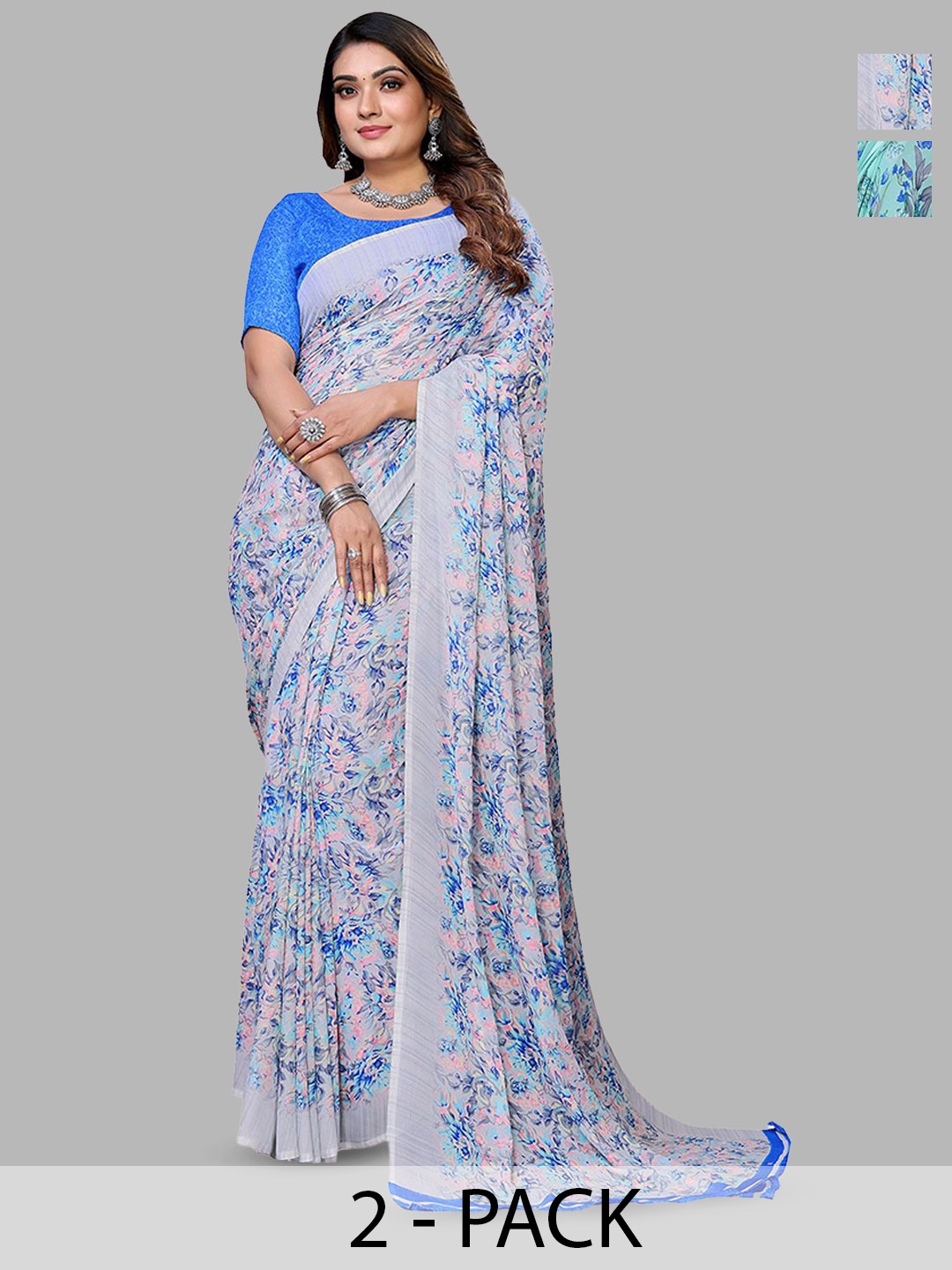 

Moda Rapido Floral Poly Georgette Saree, Blue