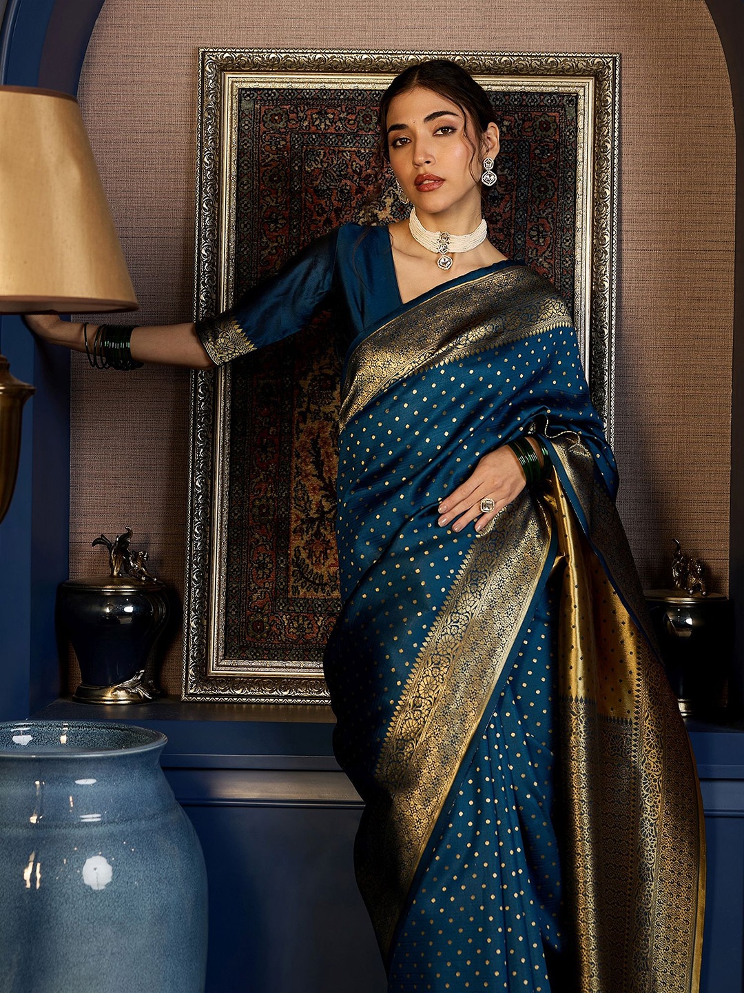 

Sangria Woven Design With Zari Saree With Unstitched Blouse, Blue