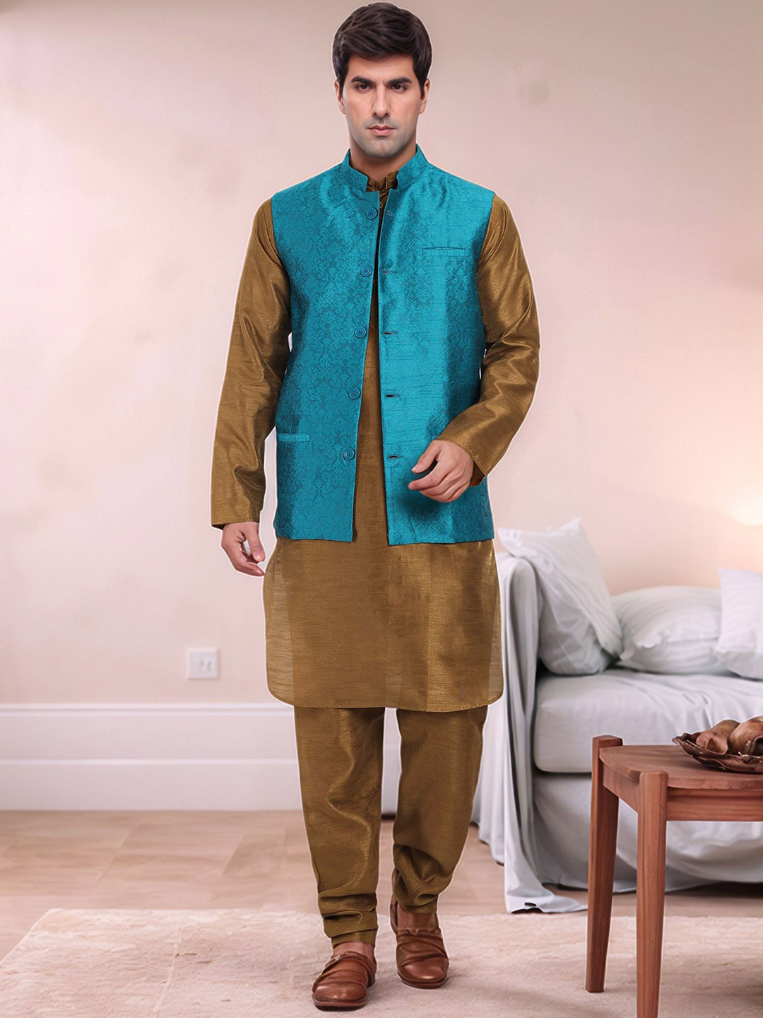 

Moda Rapido Men Regular Kurta with Pyjamas, Turquoise blue