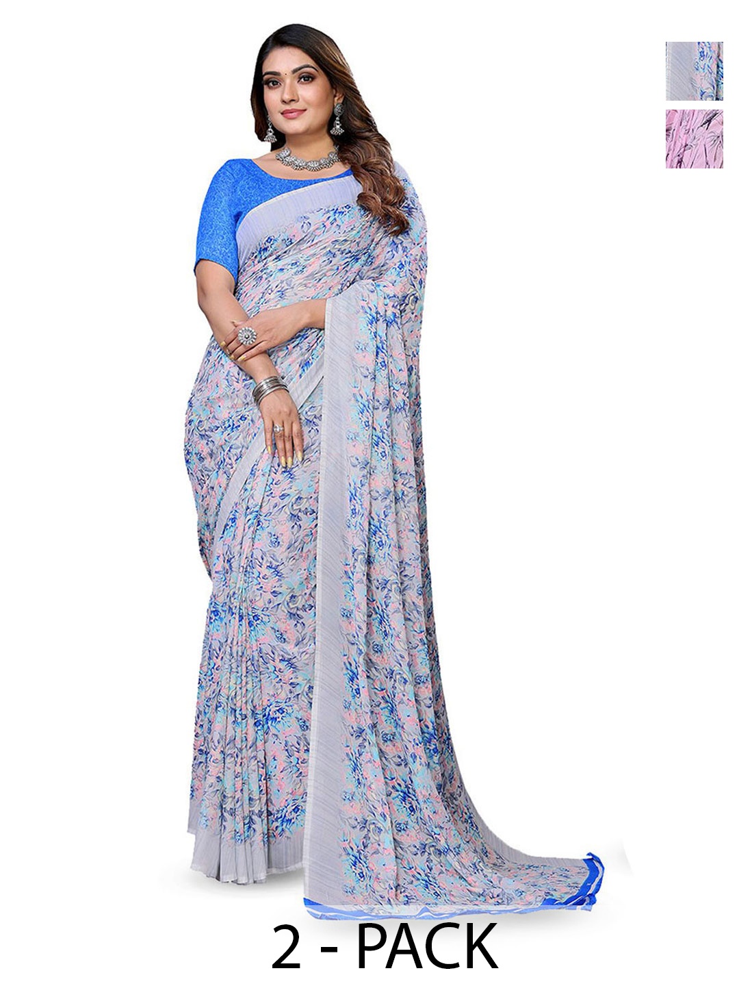 

Moda Rapido Floral Poly Georgette Saree, Blue