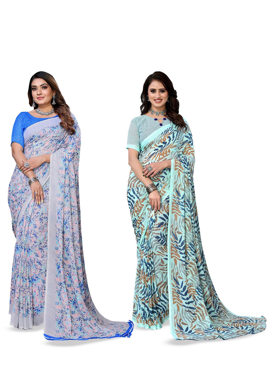 

Moda Rapido Floral Poly Georgette Saree, Blue